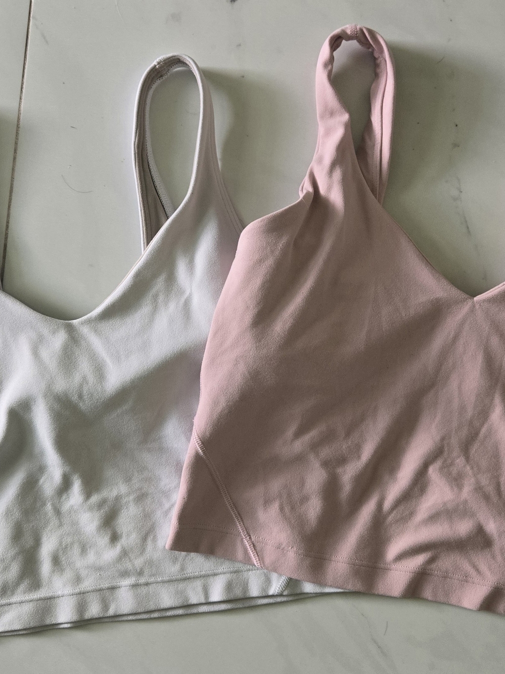 Lululemon Pair of Seamless Tank Crop Tops - White & Light Pink